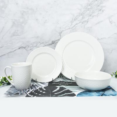 China Viable Porcelain 16pcs Dinner Sets, Embossed Dinner Sets, Porcelain Bone China Dinner Set for sale