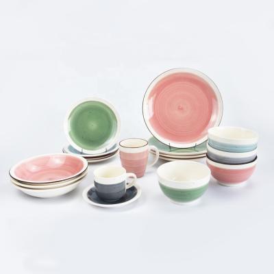 China 20pcs Disposable Ceramic Dinnerware Set, Stoneware with Hand Painting, Round Shape Dinner Set for sale