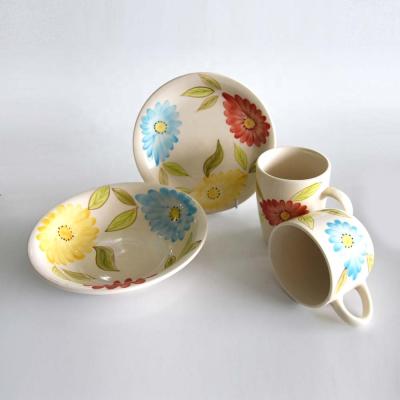 China 16pcs Stoneware Disposable Dinner Set, With Hand Painting, Household Dinnerware Set for sale