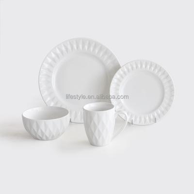 China Sustainable 16pcs embossed ceramic dinnerware, embossed porcelain dinnerware. for sale