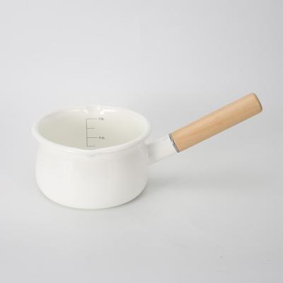 China 1L Viable Enamel Milk Pan Mini Butter Warmer Enamelware Saucepan Pan with Pour Spout Enamel Crucible Nonstick Milk Pot for sale