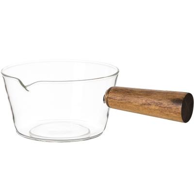 China Viable Glass Pan Cookware Milk Pan Oil Pan Stock Pots With Wooden Handle of Milk Pot Sauce for sale