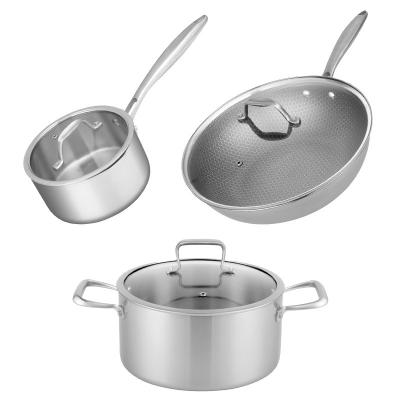 China Sustainable kitchen ware pots and pans non stick cooking pot set stainless steel cookware sets for sale