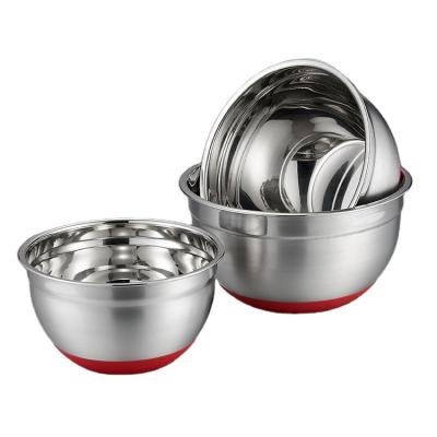 China Viable Large Size Salad Mixing Bowls Mirror Finish Stainless Steel Mixing Bowl With Silicone Bottom for sale