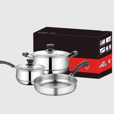 China Sustainable 3 Piece Stainless Steel Cook Pots Non Stick Custom Cookware Set Cooking for sale