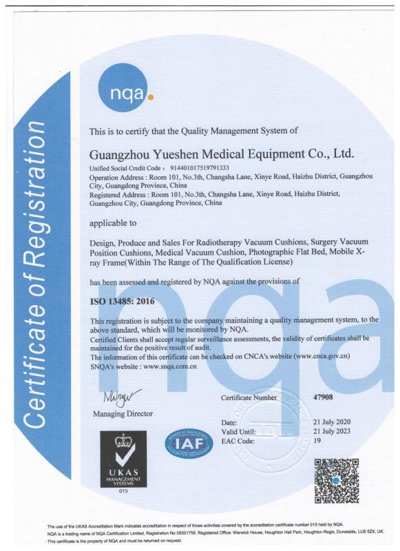 ISO13485 - Guangzhou Yueshen Medical Equipment Co., Ltd.