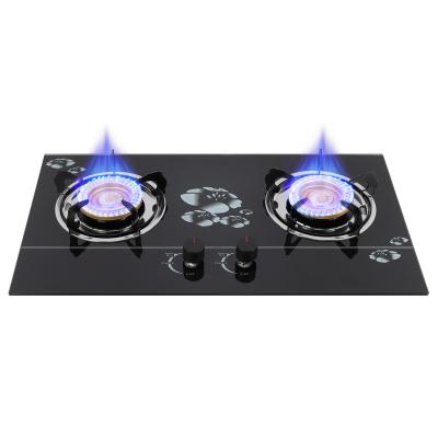 China Good Quality Modern Black Tempered Glass 2 Ignition Gas Stove Piezo Ceramic Burners for sale