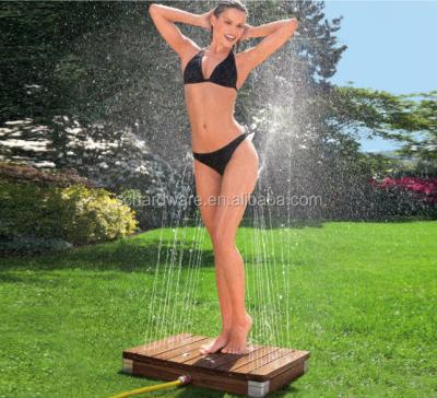 China Fancy Modern Teak Wood Bumese Round Garden Step-On Inverted Outdoor Shower for sale