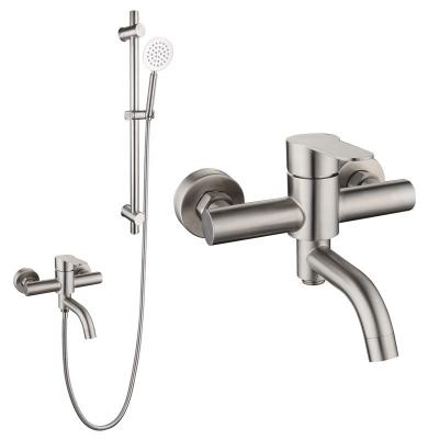 China Without SUS304 Slide Bar Bathroom Bath Round 2 Function Mixer Faucet Shower Set With Slide Bar Hand Shower for sale