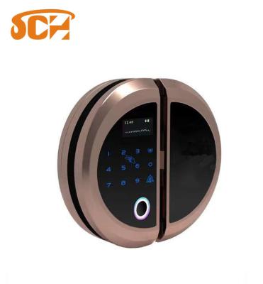 China 10-15mm Digital Metal Double / Single Sided Electronic Fingerprint Smart No Holes Door Lock For Glass Door for sale