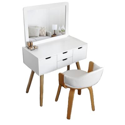 China Foldable MDF Bedroom Furniture Modern White Wood Mirrored Dresser Vanity Makeup Dressing Table With 4drawers for sale