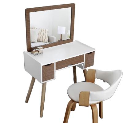 China Foldable MDF Bedroom Furniture Modern White Wood Mirrored Dresser Vanity Makeup Dressing Table for sale