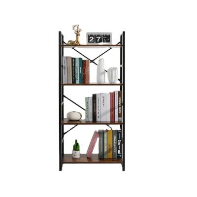 China New Foldable Unit Modern Metal Framed Industrial Wood Furniture Rack Vintage Shelf Black Wood Bookcase for sale