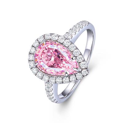 China CLASSIC Custom Jewelry 2.0ct Pear Shape Pink Simulated Diamond 925 Sterling Silver Diamond Ring for sale