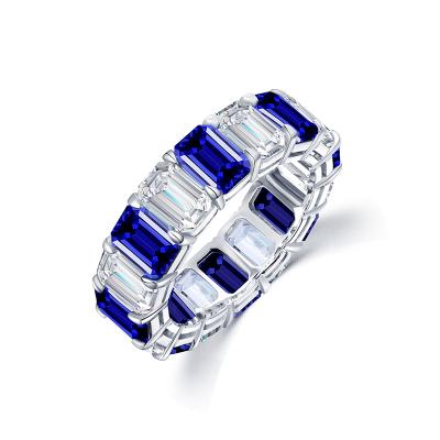 China Fashionable Wholesale Retail High Quality Polish 9k Gold Rhodium Plated With 4.62ct Lab Grown Sapphire, Wholesale Retail Eternity Ring for sale