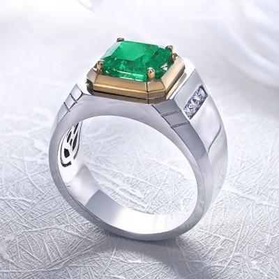 China Romantice Anster 2021 Custom Design White Gold Colombian Emerald Ring For Men Gift Emerald Ring 9K 14K 18K Jewelry For Father's Day for sale