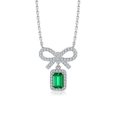 China 925 CLASSIC silver chains to create jewelry bow necklace 0.50CT Zambia Emerald Silver Necklace for sale