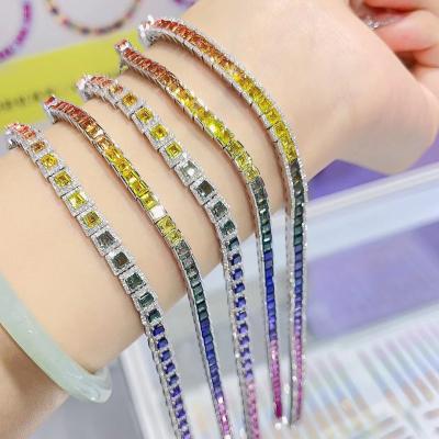 China Rainbow Sapphire Moissanite Shining Bracelet 9K Ethnic Gold Color Newcomer Handmade Knitting Gift For Christmas for sale