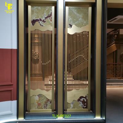 China New New Design Classic/Postmodern Brass And Material Customized Jade Stone Size Room Dividers Screen Partition for sale