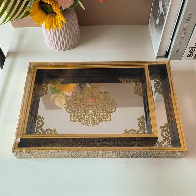 China Ramadan Festival Household Living Room Tray Restaurant Kitchen Acrylic Tray Printed Pattern Tray Two-part Set for sale