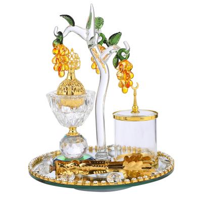 China No Middle Eastern Crystal Censer Ornaments Arabian Incense Holder Golden Aromatherapy Stove Three Piece Set for sale