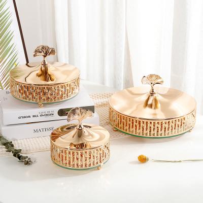 China Stocked dried fruit candy jar decoration ornaments plating candy box dried fruit candy storage gold jar for sale