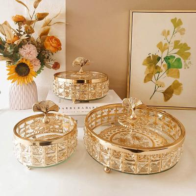 China Stored gold electroplating set of candy jar living room candy jar maple leaf candy jar home decoration for sale