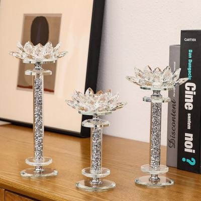 China Home Decor Crystal Candlestick Holders Set of 3 Clear Glass Candlestick Holders Filled with Diamond Great for Table Centerpieces for sale