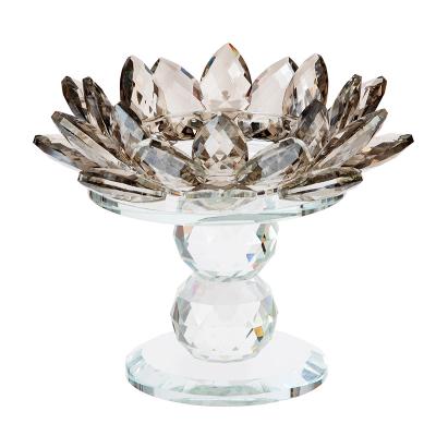 China Newcomer Home Decoration Crystal Lotus Candlestick Tall Crystal Candle Holder For Wedding And Home Decoration for sale