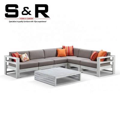 China Eco-friendly\UV Resistant\Water Proof\SR Furniture Weather Resistant Foshan OEM 7pcs Outdoor Aluminum Patio Sofa Set Hotel Furniture for sale