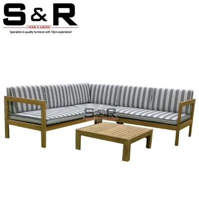 China Teak Wood Design Eco-friendly\UV Resistant\Water Proof\Weather Resistant L Shaped Outdoor Teak Wood Patio Sofa Sets With Cushion for sale