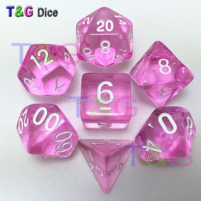 China See-through effect acrylic polyhedral colorful transparent dies set for dungeons and dragons role playing game for sale