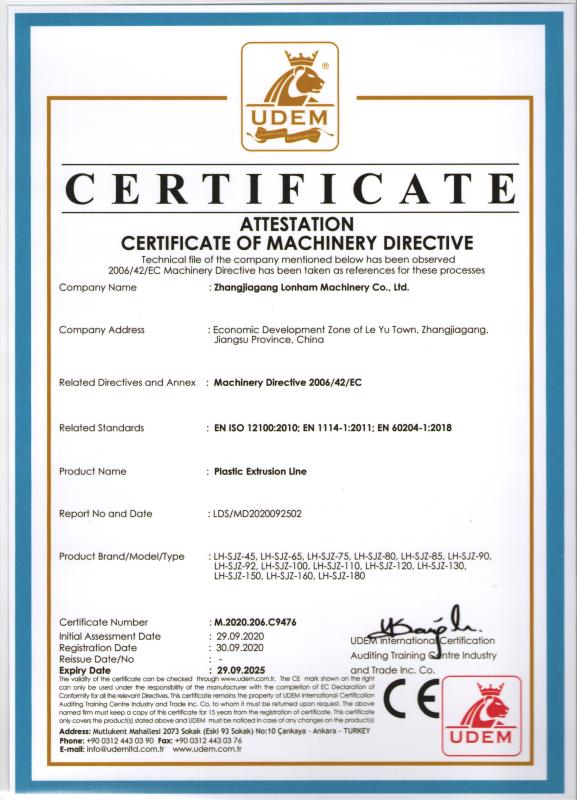 CE - Zhangjiagang Lonham Machinery Co., Ltd.