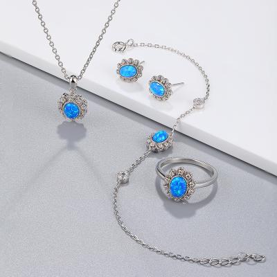 China Hot Sale TRENDY Necklace Ring Earrings Jewelry Sets For Women Silver Bridal Zircon Jewelry 2020 Accessory for sale