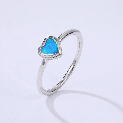 China Fashion TRENDY Women Created Jewelry Heart Shape 925 Silver Australian Synthetic Opal Ring for sale