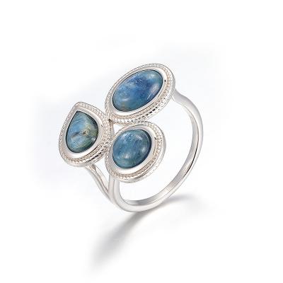 China Trendy Manufacturer Silver Genuine Kyanite Round Gemstone Ring for sale