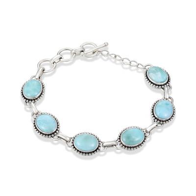 China TRENDY jewelry charm 925 Sterling Silver Larimar Woman Bangle wholesale fashion new 2021 for party TRENDY oval triangle bracelet gift for sale