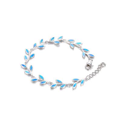 China Wholesale 2021 Fashion Trendy Sterling Silver Jewelry Synthetic Opal Bracelet Chain 925 Charm Bracelet For Party Olive Leaf Branch TRENDY for sale