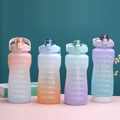 China Large Capacity Bpa Free Motivational Free Gallon Workout Water Bottles 2000ml 32oz 64oz Half With Handle Straw For Hiking Sports for sale