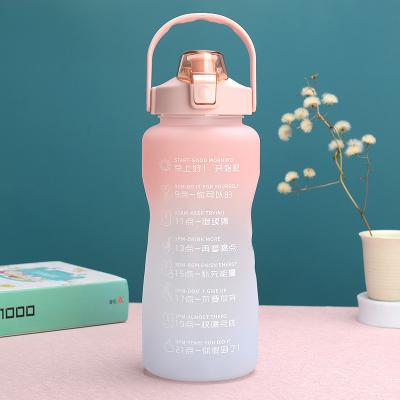 China Large Capacity Bpa Free Motivational Free Gallon Workout Water Bottles 2000ml 32oz 64oz Half With Handle Straw For Hiking Sports for sale