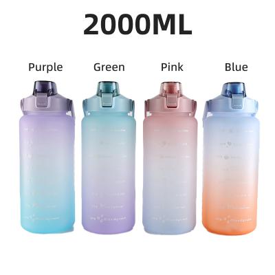 China Viable Amazon 2l Bpa Free Gradient Color Gym Fitness Sports Tritan Motivational Water Bottle for sale