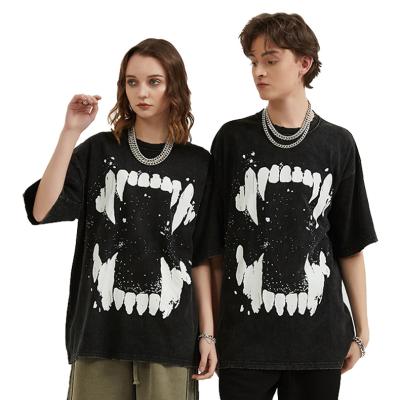 China Breathable High Quality 250g Washed Cotton Cartoon Black Unisex Preshrunk 100% Oversized T-Shirt for sale