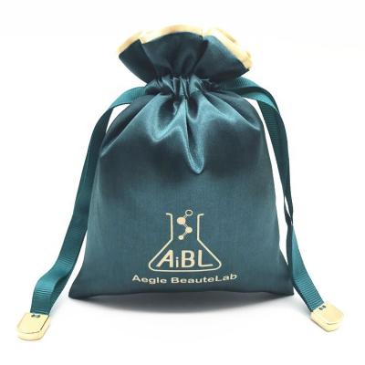 China 2 Colors Small Gold Logo Small Beaded Purse Pearl Handbag Silk Drawstring Bag Cheap Custom Green Black Jewelry Silk Drawstring Bag For Hair for sale