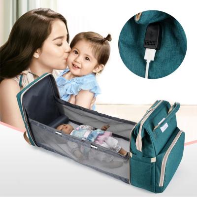 China With Stylish Left Foldable USB Crib Travel Filling Capacity Big Mothers 3 in 1 Organize Baby Station Bag Diaper Changing Backpack for sale