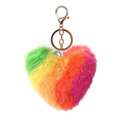 China Lovely Plush Promo Gifts Shape Festival Keepsake Pink Blast Fake Real Heart Pom Pom Set Bulk Fur Ball Pom Pom Initial Key Chain for sale