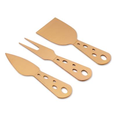 China Custom Guest Return Agriculture Cutlery 3pcs Personalized Cheese Knife Rose Gold Wedding Gift Sets for sale