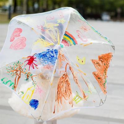 China Agriculture Promotional Logo Printed Painting DIY Name Note Branded Around Corner Transparent Kids Umbrella For Kids for sale