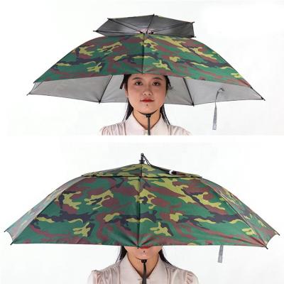 China Promotional Custom Farming Logo Printed Double Layer Camouflage Kids Farm Pick Tea Fishermen Hat Senior Umbrella For Fishing for sale