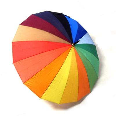 China Agriculture Logo Golf Curve Handle Promotional Custom Windproof Colorful Stripe Colored 27*16 Rainbow Umbrella for sale