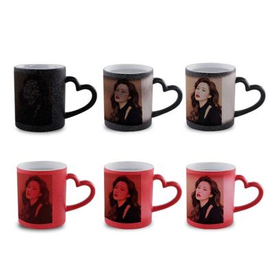 China Promotional Black Ceramic Coffee Agriculture Couples Heart Custom Color Change Glitter Sublimation Mug Magical Mug White Magically Changing Mug for sale